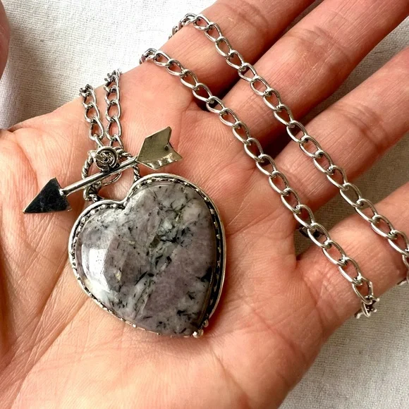 925 Rhodonite Heart Toggle Necklace Pendant